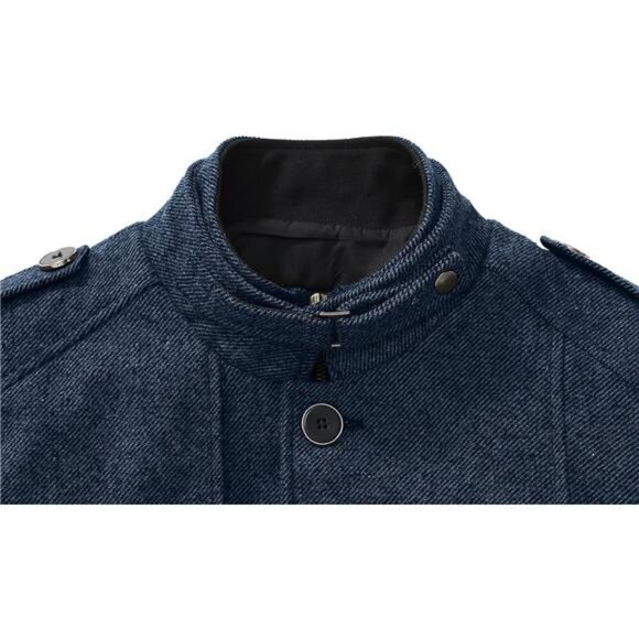 Men's Wool Blend Jacket Stand Collar Windproof Pea Coat - Picture 4 of 8